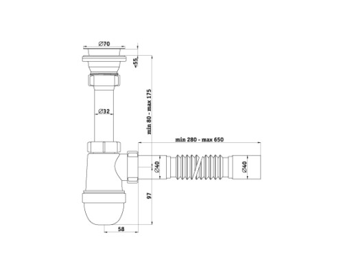 АНИ Сифон с гибкой трубой 40х40 разборная горловина 1 1/2x40 (1/35)