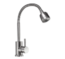 Смес."АМУР" д/кухни "утка",картридж 35мм, нержав. сталь, гофрир. излив, б/подв.,п/гайку