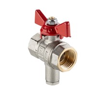 Кран шаровой с патрубком под датчик температуры вн.-вн. с рукоятка-бабочка DN15, PN40, 1/2" (ГОСТ) VT.247S.N.04