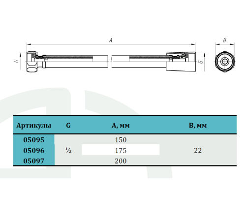 Шланг д/душа ПВХ конус имп (1/2") - имп (1/2"), 1,5 м в блистере (50/1)