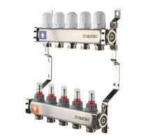 Коллекторный блок из НЕРЖ. стали с регул. клап. и расх., 1"х8 вых. Евроконус 3/4" (без сервис. гр.) VTc.579.EMN.0608 Коллекторный блок из НЕРЖ. стали с регул. клап. и расх., 1"х8 вых. Евроконус 3/4" (без сервис. гр.) VTc.579.EMN.0608