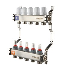 Коллекторный блок из НЕРЖ. стали с регул. клап. и расх., 1"х8 вых. Евроконус 3/4" (без сервис. гр.) VTc.579.EMN.0608