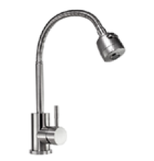 Смес."АМУР" д/кухни "утка",картридж 35мм, нержав. сталь, гофрир. излив, б/подв.,п/гайку