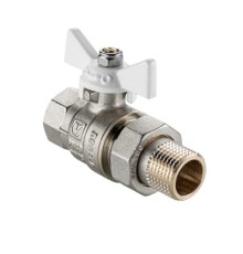 Кран шаровой BASE-ГОСТ  со сгоном с белой рукояткой-бабочкой вн.-нар. DN20, PN40, 3/4" VT.227S.NW.05