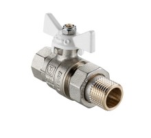 Кран шаровой BASE-ГОСТ  со сгоном с белой рукояткой-бабочкой вн.-нар. DN20, PN40, 3/4" VT.227S.NW.05