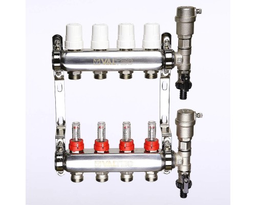 Коллекторная группа НЕРЖ со встр. расх. в сборе, 1"х9 вых. Евроконус 3/4" VTc.589.EMNX.0609